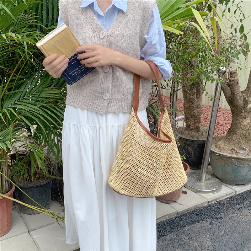 Túi Tote Đeo Vai / Xách Tay Một Bên Vai Bằng Rơm Cổ Điển Hợp Thời Trang Dễ Phối Đồ