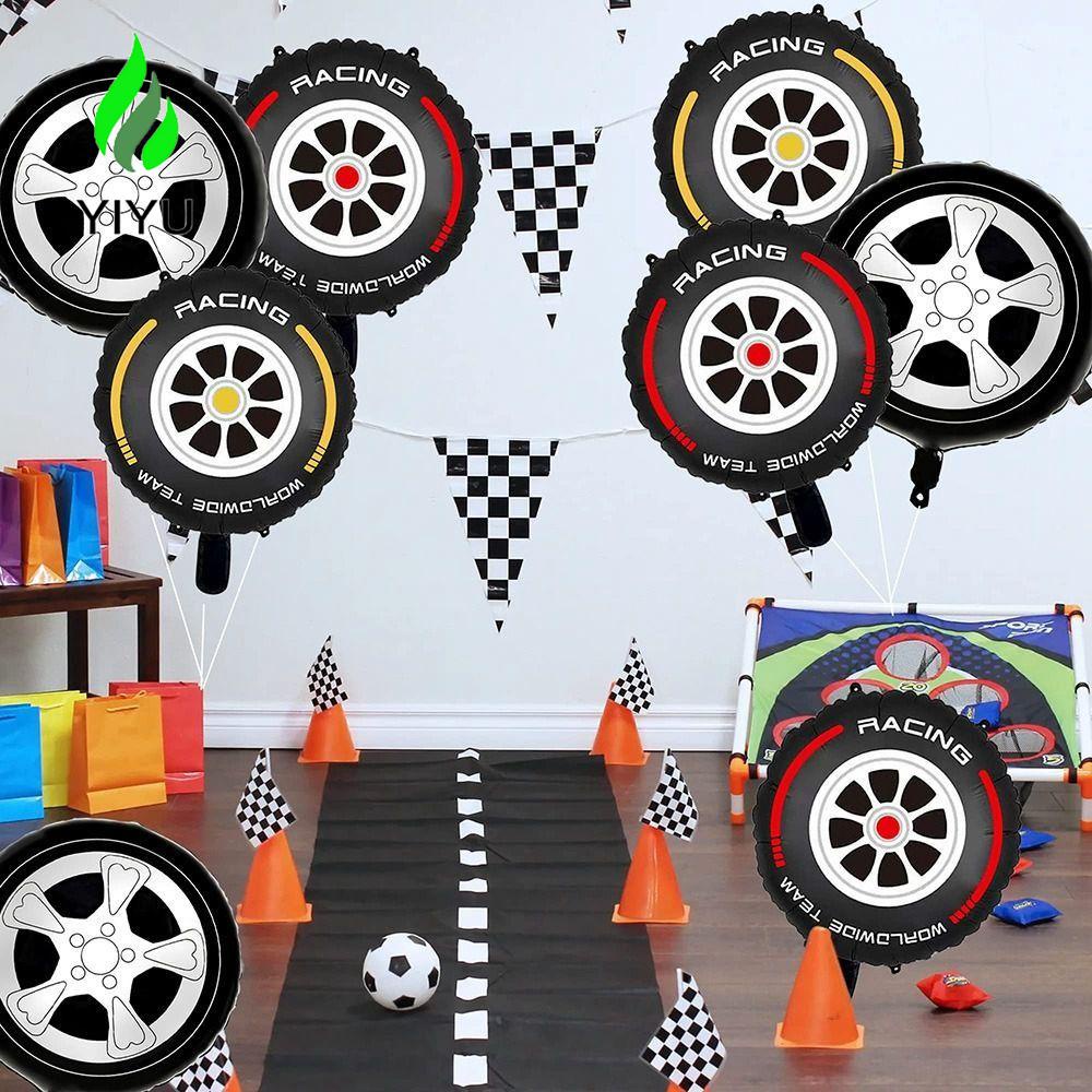 Bong Bóng Lõi Nhôm Màu Trắng Đen Chủ Đề Đua Xe Trang Trí Tiệc Sinh Nhật