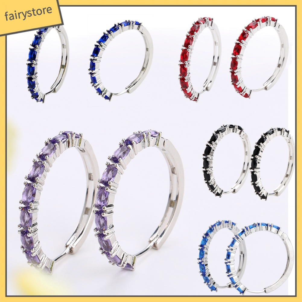 Bông Tai Hình Oval Đính Đá Zircon Sang Trọng Dành Cho Nữ