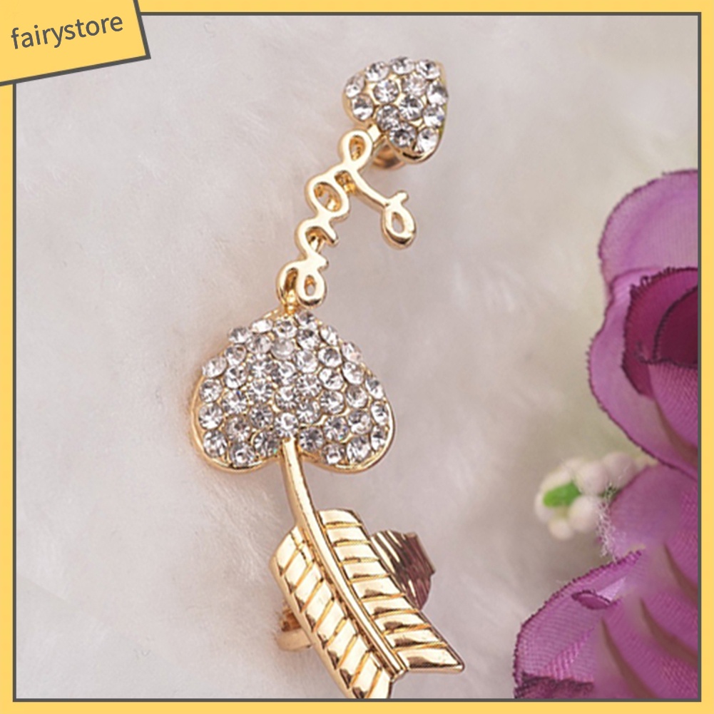 1 Khuyên Vành Tai Hình Mũi Tên / Trái Tim Đính Đá Thời Trang Cho Nữ