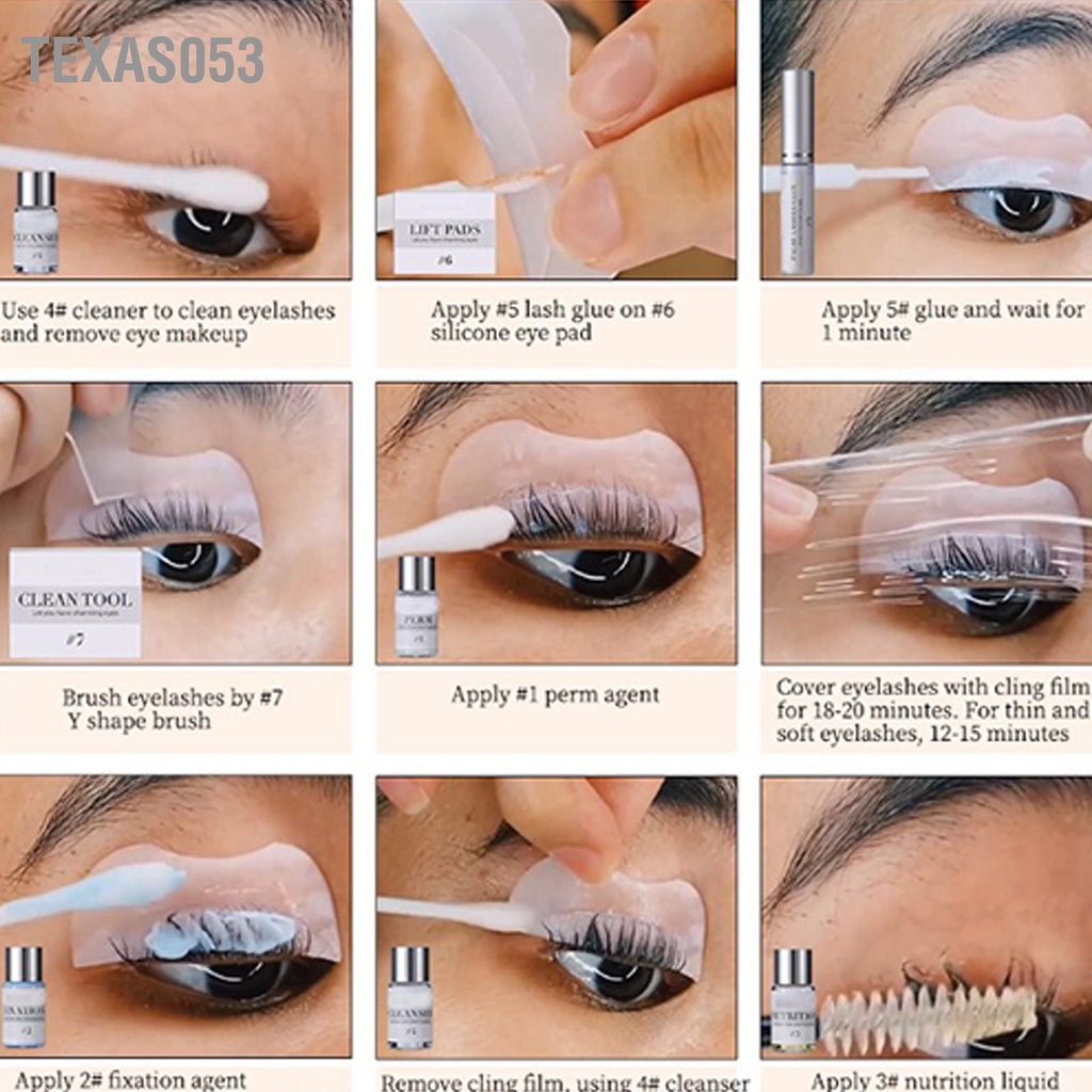 Texas053 Bộ uốn mi dụng cụ nâng vĩnh viễn với miếng silicon để làm đẹp