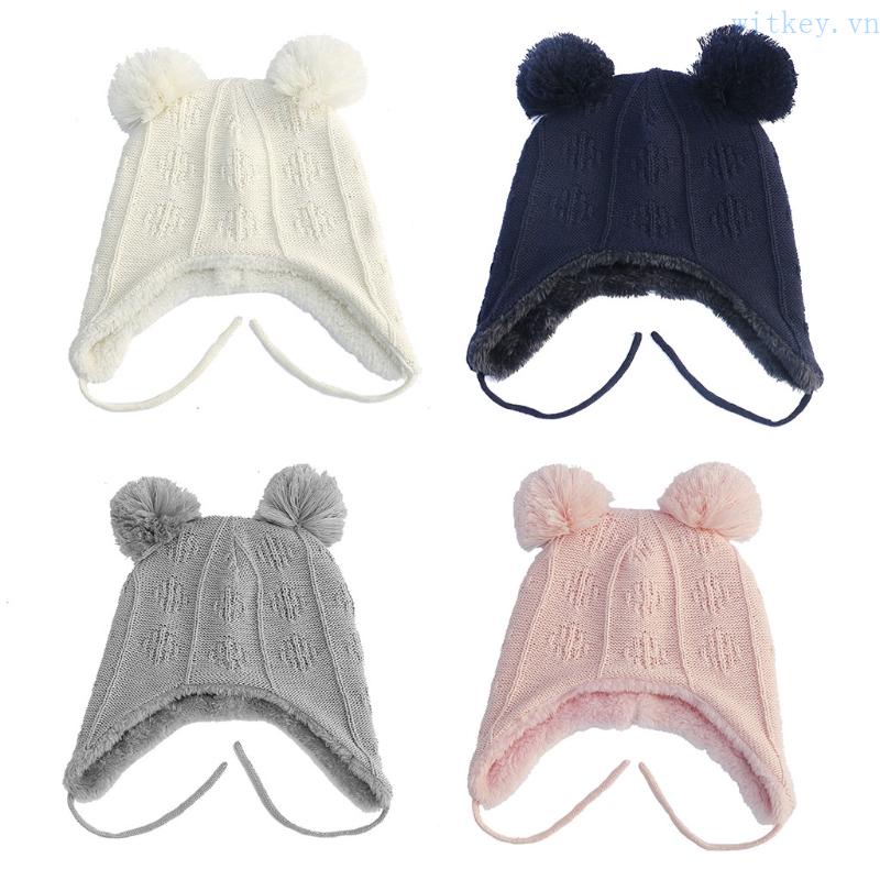 Mũ Beanie Dệt Kim Bảo Vệ Tai Dễ Thương Thời Trang Thu Đông Cho Bé Sơ Sinh