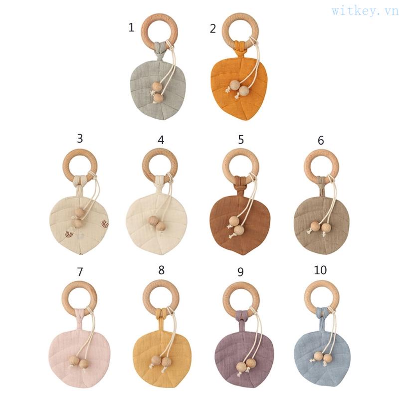 1 Đồ Chơi Vòng Gỗ Lục Lạc Không BPA Hình Chiếc Lá Dễ Thương Cho Bé