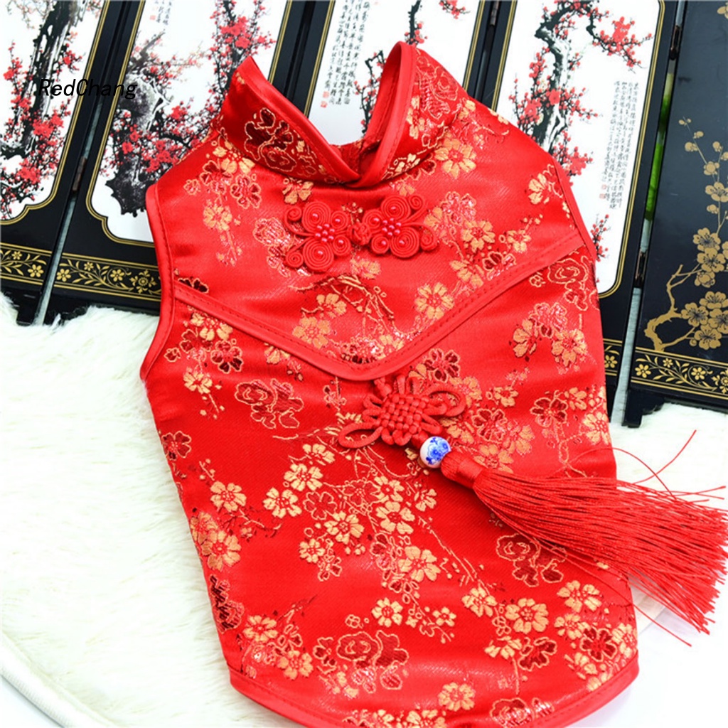 Rc ~ Áo Sườn Xám Không Tay In Hoa Phong Cách Trung Quốc Cho Cún Cưng Vào Mùa Hè