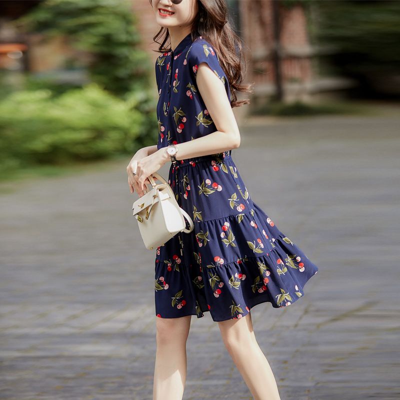 Đầm Chiffon Mỏng Chiết Eo In Họa Tiết Quả Cherry Thời Trang Mùa Hè 2023 Phong Cách Pháp Cho Nữ