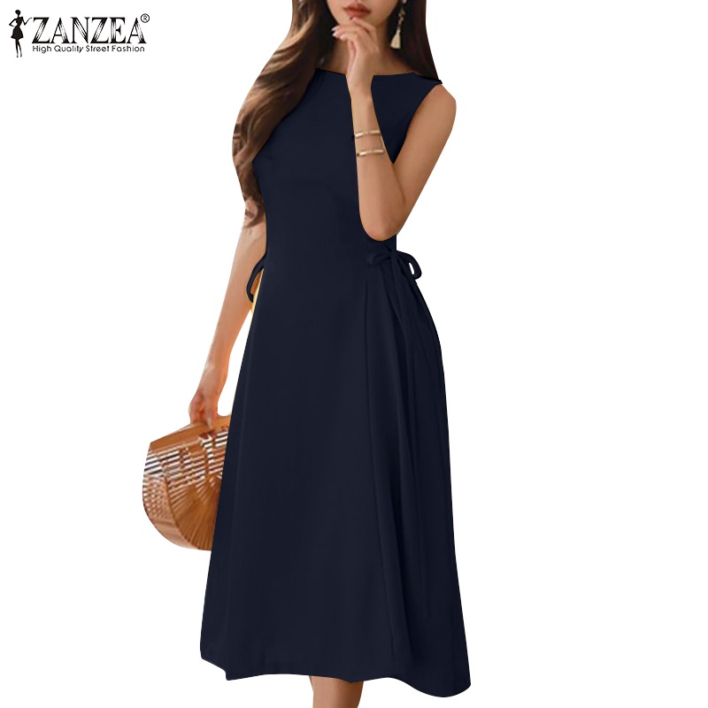Đầm Dài Không Tay Cổ Tròn Lưng Cao Thời Trang Cho Nữ ZANZEA