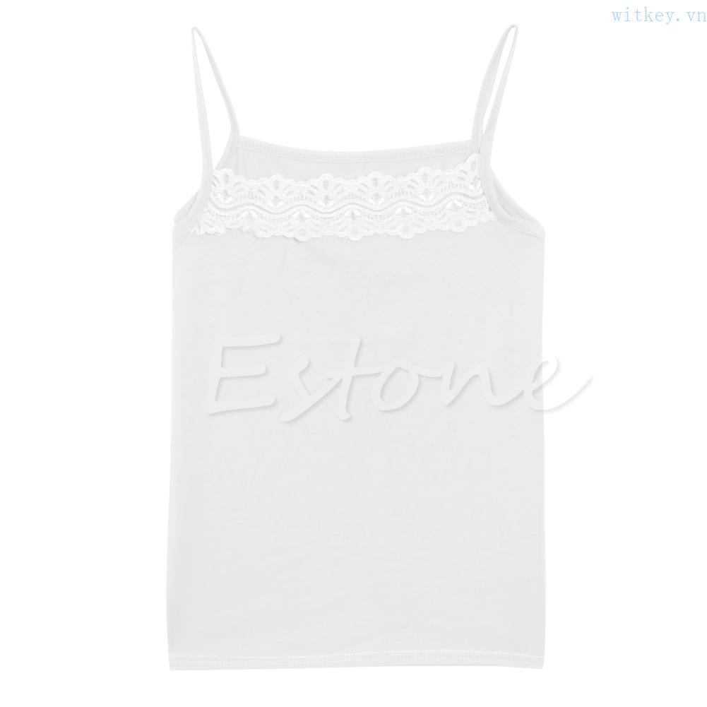 Áo Thun Cotton Không Tay Phối Ren Hoa Gợi Cảm Cho Nữ
