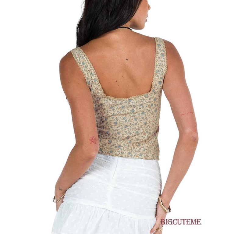 Áo Croptop Sát Nách Dáng Ôm Cột Dây Trước In Họa Tiết Hoa Thời Trang Mùa Hè Cho Nữ