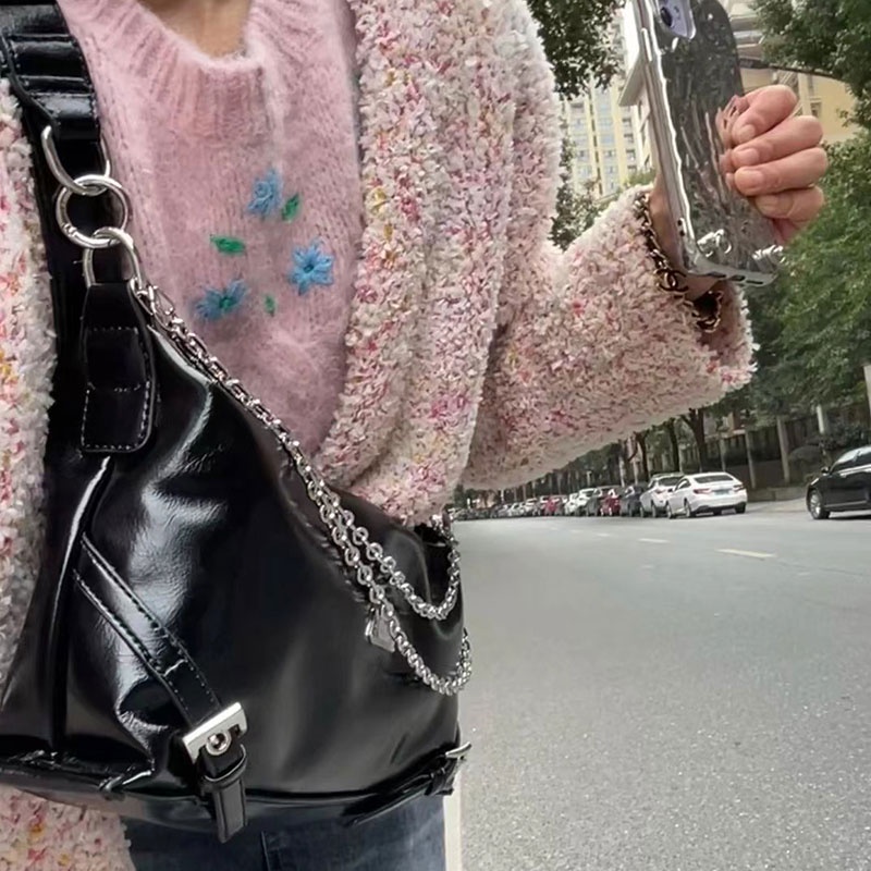 Alphaz Túi Da Mềm Đeo Cánh Tay Phối Dây Xích Thời Trang Hàn Quốc