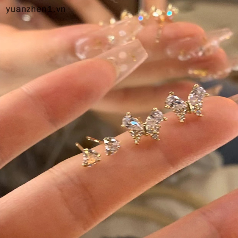 Set 4 Khuyên Tai Hình Bướm Đính Đá Thời Trang Cho Nữ