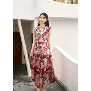 Váy hoa chất liệu tơ hàn cao cấp