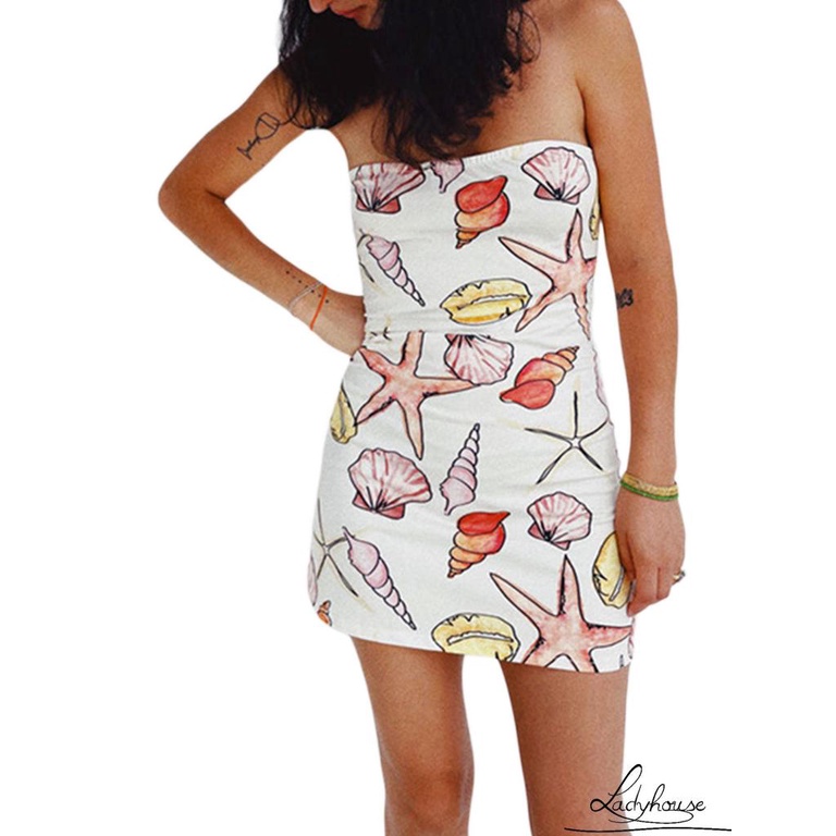 Ldd-đầm Ống Mùa Hè Cho Nữ, Ốc Sên Biển / Biển Không Tay Hở Vai Bó Sát Cỡ S / M / L