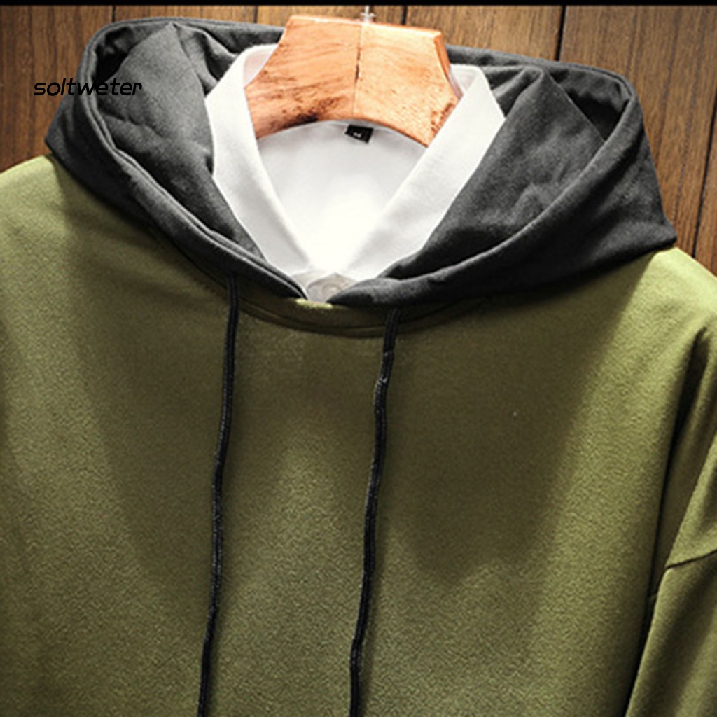 Áo Hoodie Cotton Pha Dáng Rộng Tay Dài Phối Dây Rút Màu Sắc Tương Phản Thời Trang Thu Đông Cho Nam Giới