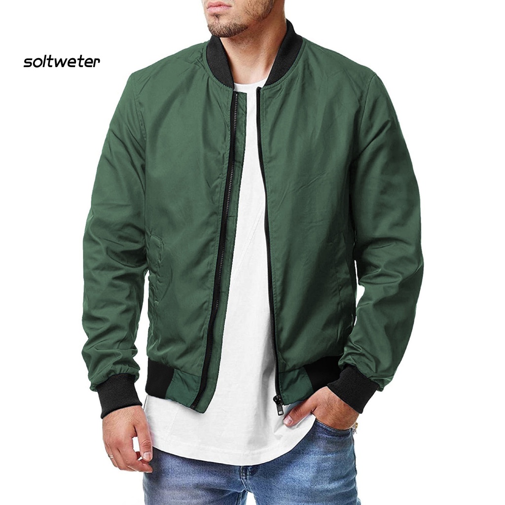 Áo Khoác Cổ Đứng Tay Dài Màu Trơn Có Khóa Kéo Dáng Rộng Thời Trang Đường Phố Mùa Thu Cho Nam