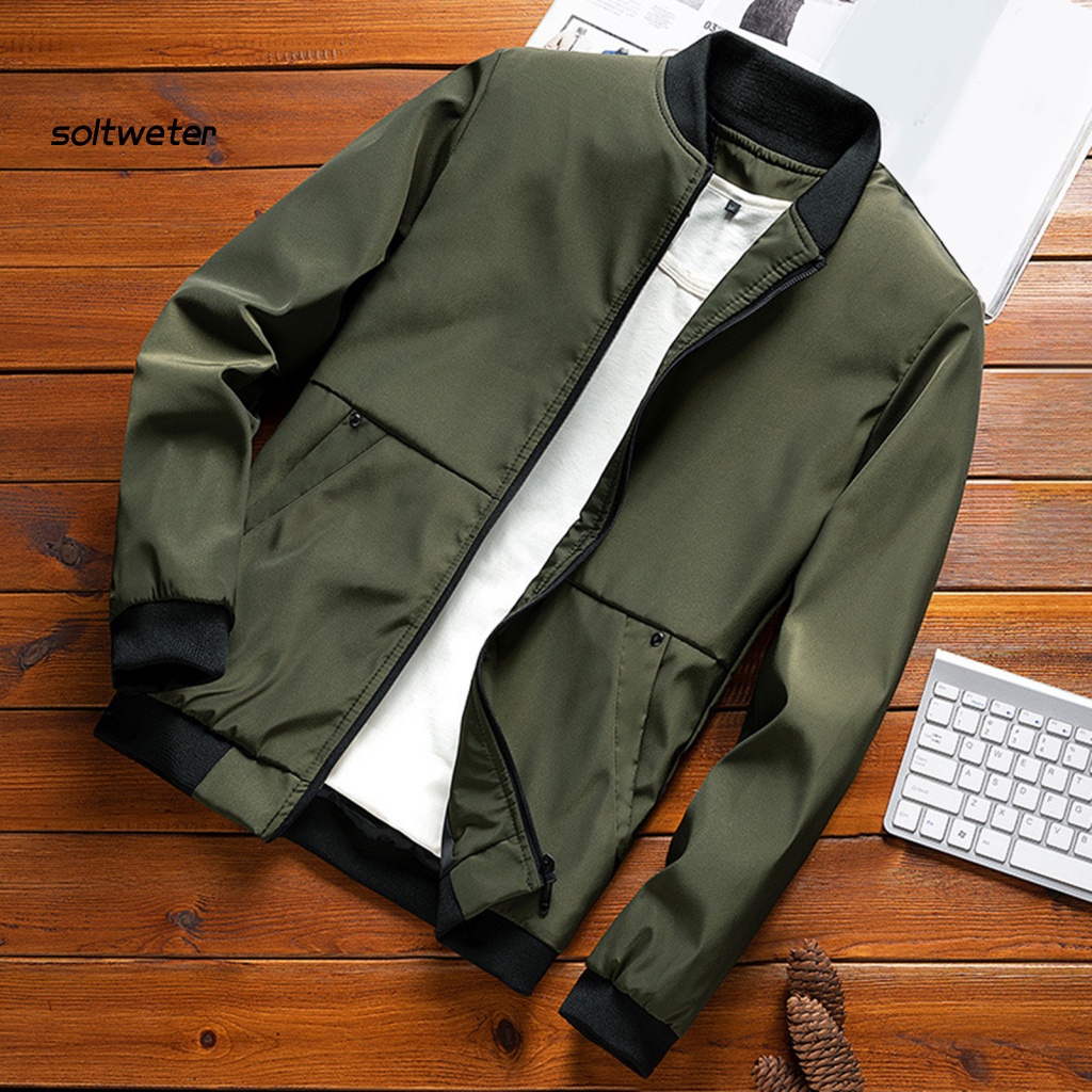 Áo Khoác Cổ Đứng Màu Trơn Giữ Ấm Có Khóa Kéo Phong Cách Hàn Quốc Thời Trang Xuân Thu Cho Nam