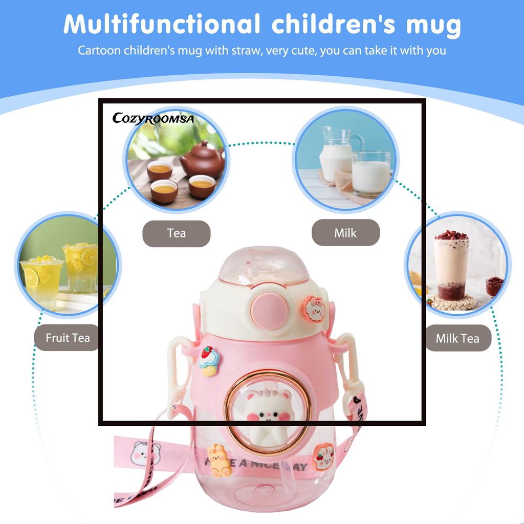Bình Nước Thể Thao 820ml Hình Viên Thuốc Có Ống Hút Và Dây Đeo Vai Cho Bé
