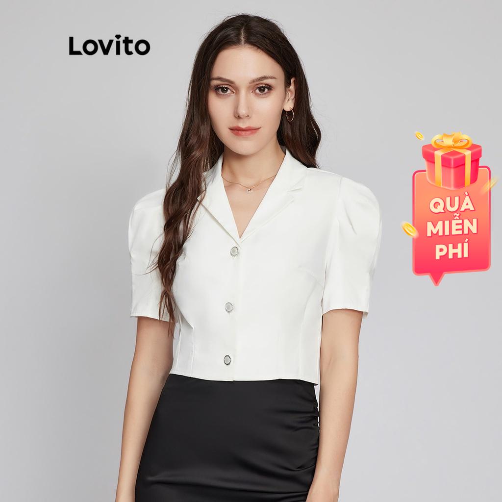 Áo kiểu sơ mi LOVITO tay ngắn phồng có nút cài màu trơn thường ngày dành cho nữ cao cấp L22AD037 (màu trắng)