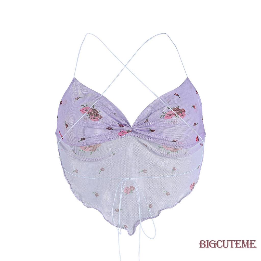 Áo Hai Dây Cổ Chữ V Hở Lưng In Họa Tiết Hoa Sáng Tạo Thời Trang Mùa Hè Cho Nữ