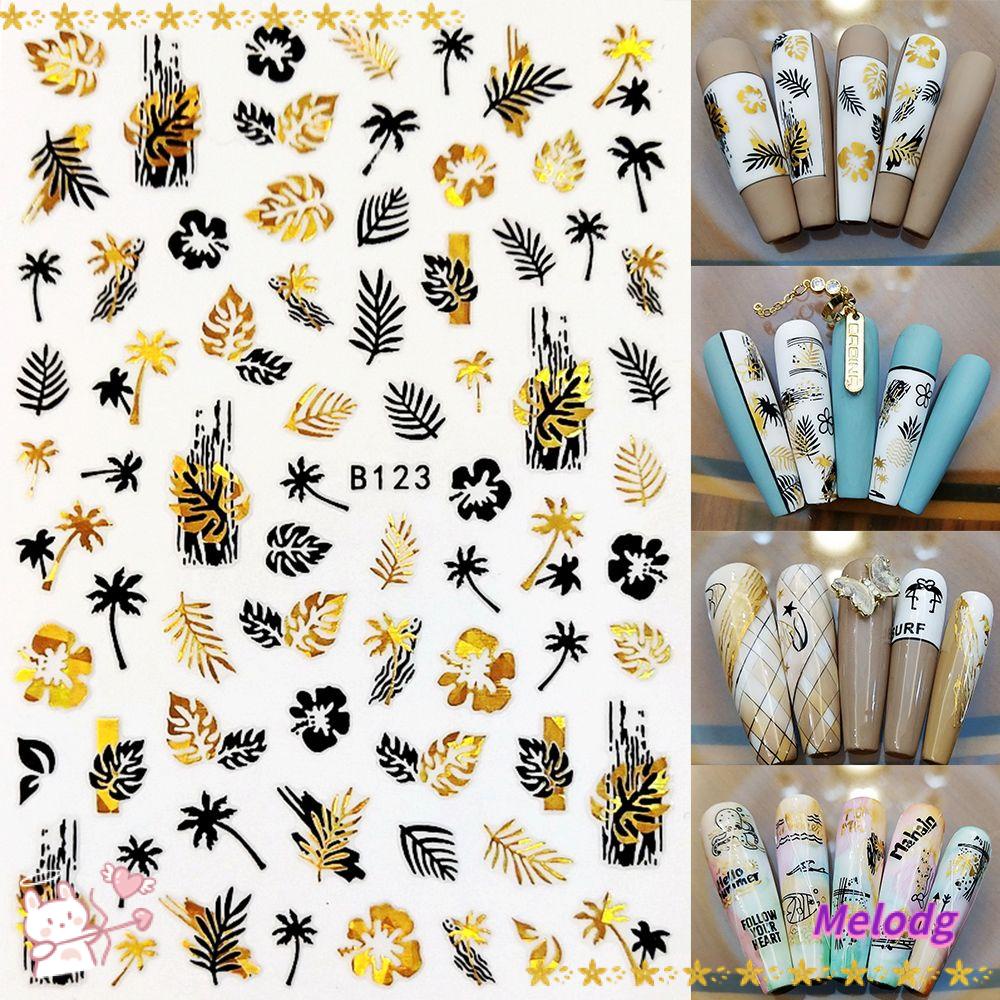 Hình Dán Trang Trí Móng Tay Hình Hoa Lá Màu Đen Lấp Lánh|Phụ Kiện Trang Trí Móng Tay DIY Xinh Xắn