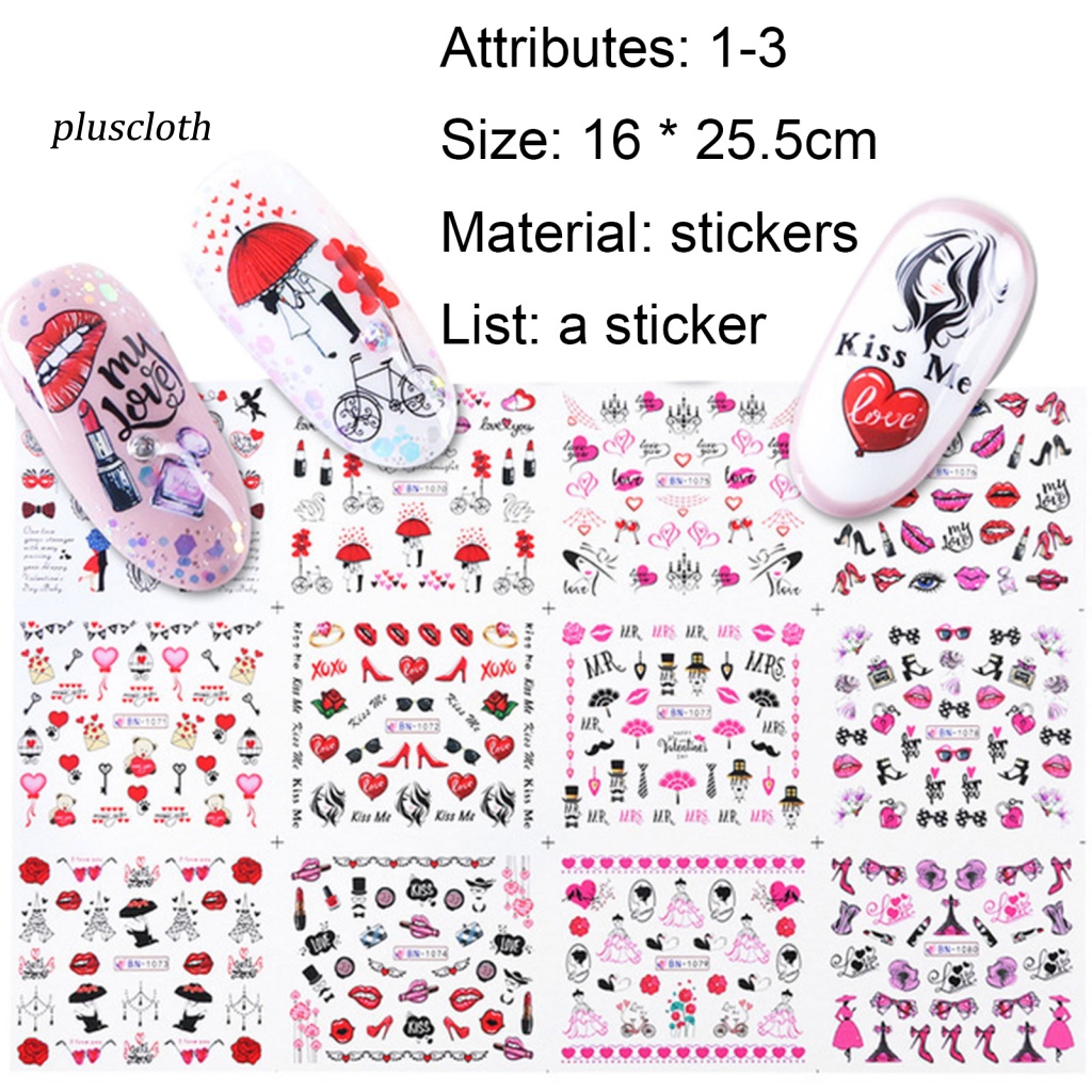 1 Tờ Nhãn Dán Trang Trí Móng Tay Nghệ Thuật Chủ Đề Valentines