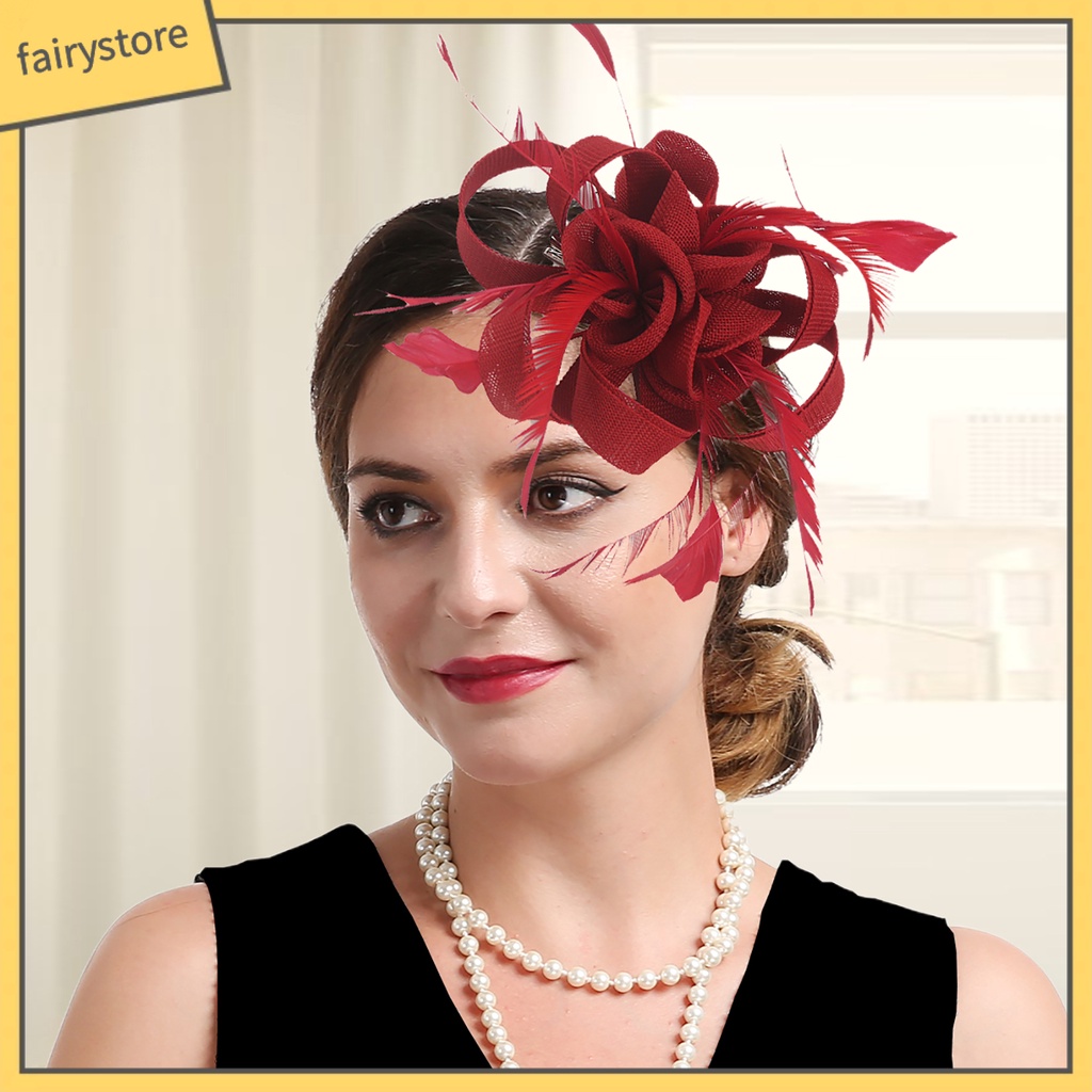 Cài Tóc Đính Lông Vũ Nhiều Lớp Màu Sắc Trơn Phong Cách Vintage Dành Cho Cô Dâu