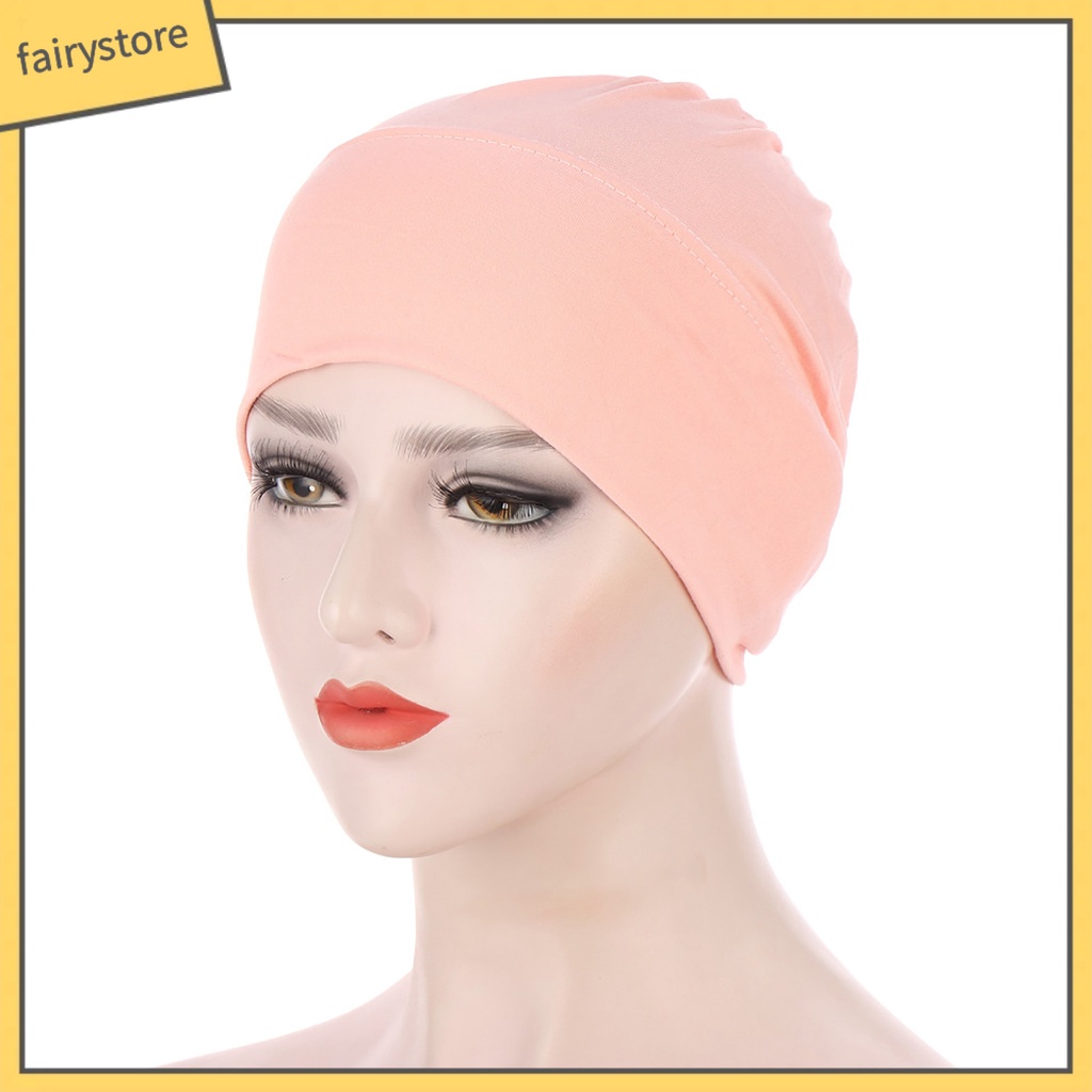 Mũ Turban Trùm Đầu Co Giãn Màu Trơn Cho Nữ