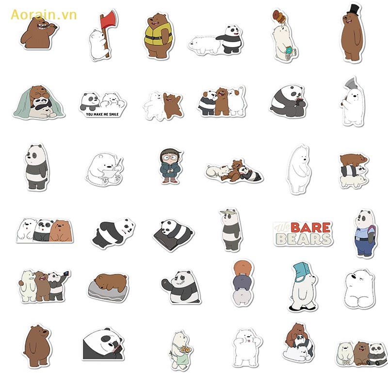 Bộ 50 Miếng Dán Hình Gấu Vui Nhộn Trang Trí Laptop Guitar Ván Trượt