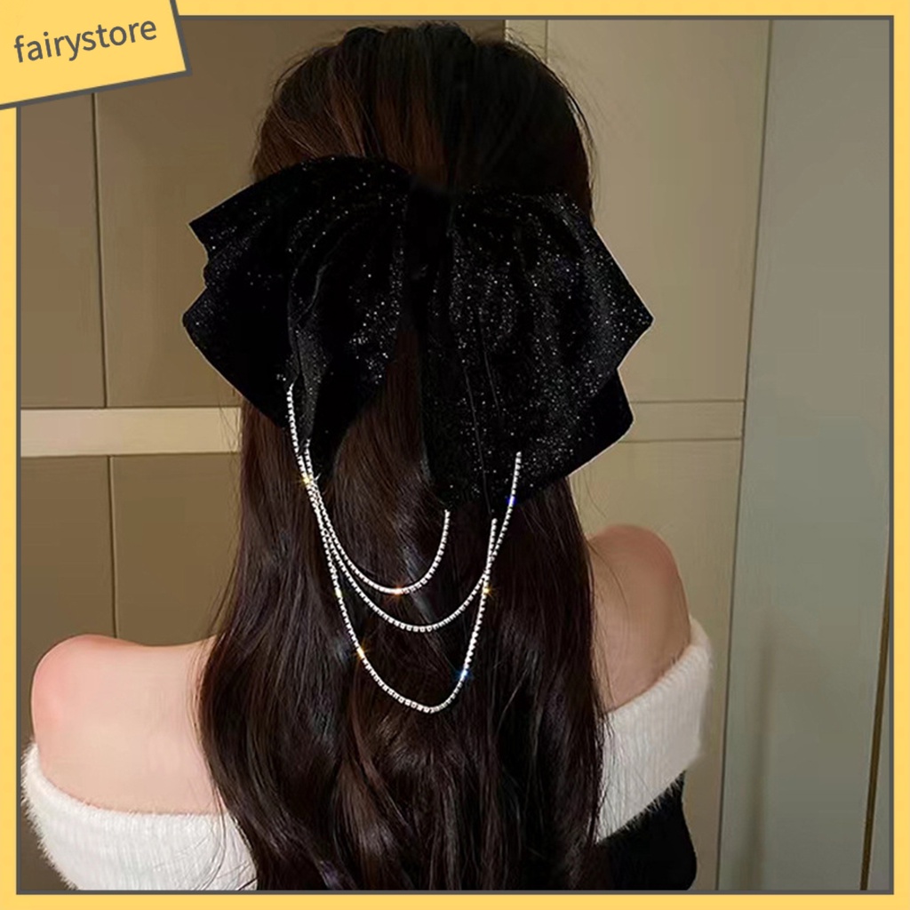 Kẹp Tóc Nơ Phối Tua Rua Nhiều Lớp Đính Đá Lấp Lánh Thời Trang Cho Nữ