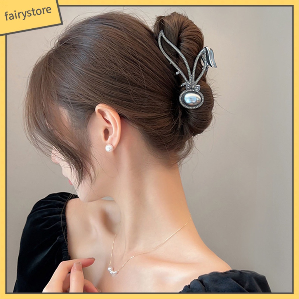 Kẹp Tóc Càng Cua Lớn Đính Đá &amp; Ngọc Trai Giả Hình Tai Thỏ