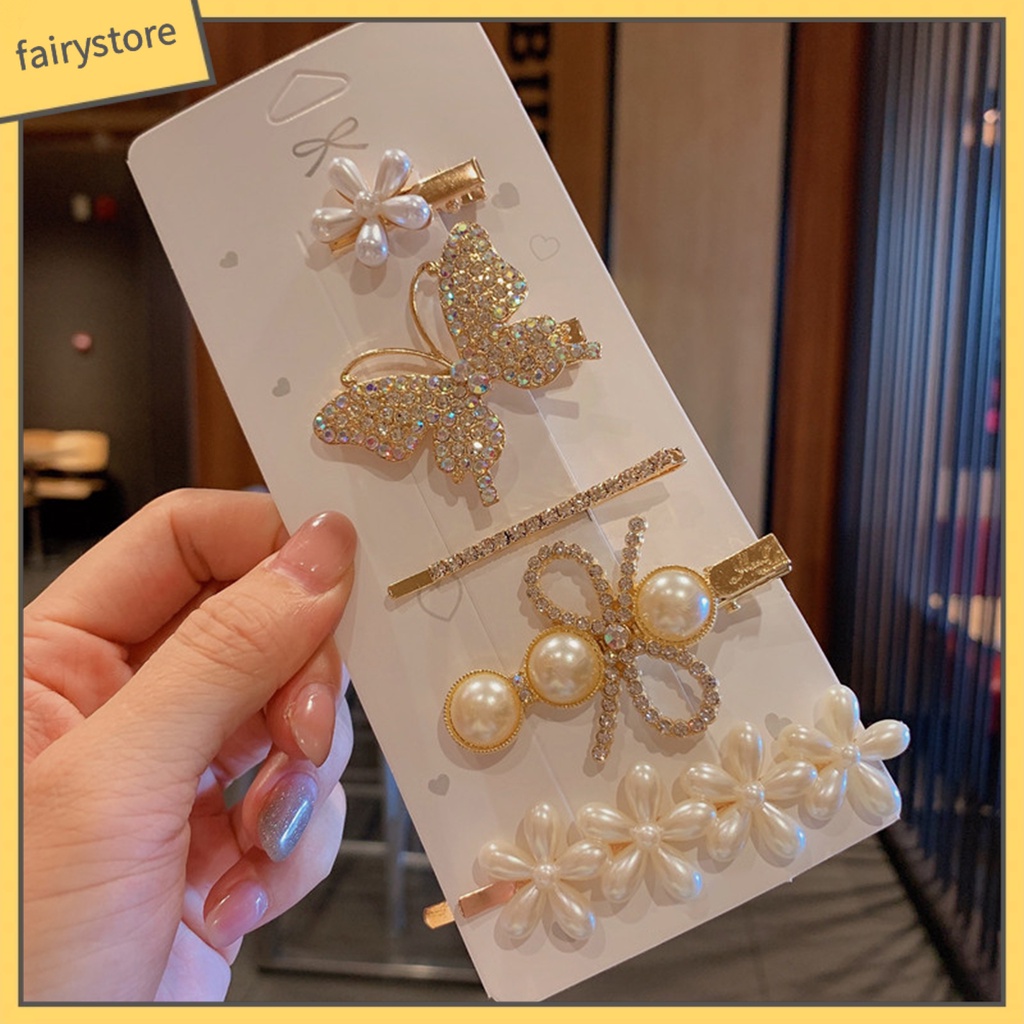 Kẹp Tóc Đính Đá / Ngọc Trai Giả Lấp Lánh Nhiều Kiểu Dáng Thanh Lịch