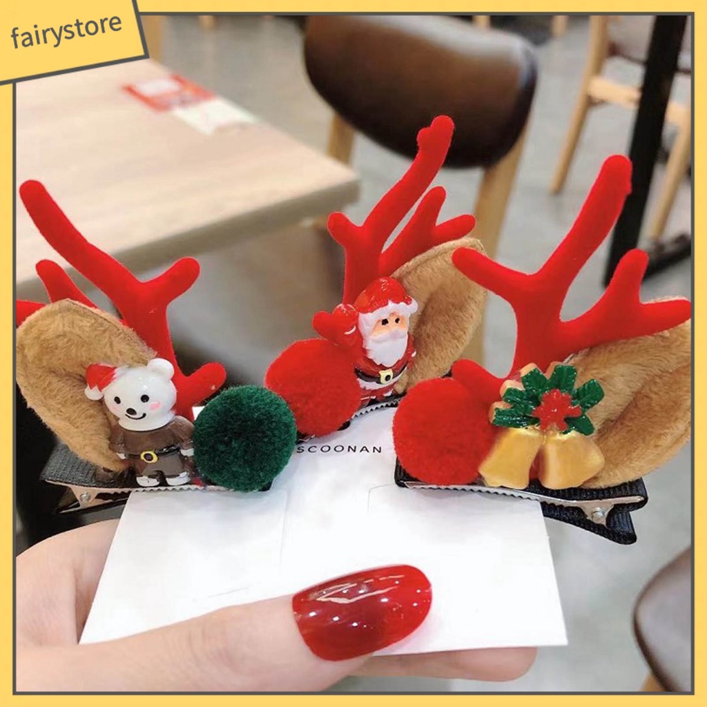 1 Cặp Kẹp Tóc Hình Tuần Lộc / Ông Già Noel Bằng Vải Siêu Nhẹ Màu Sắc Sống Động Dễ Thương