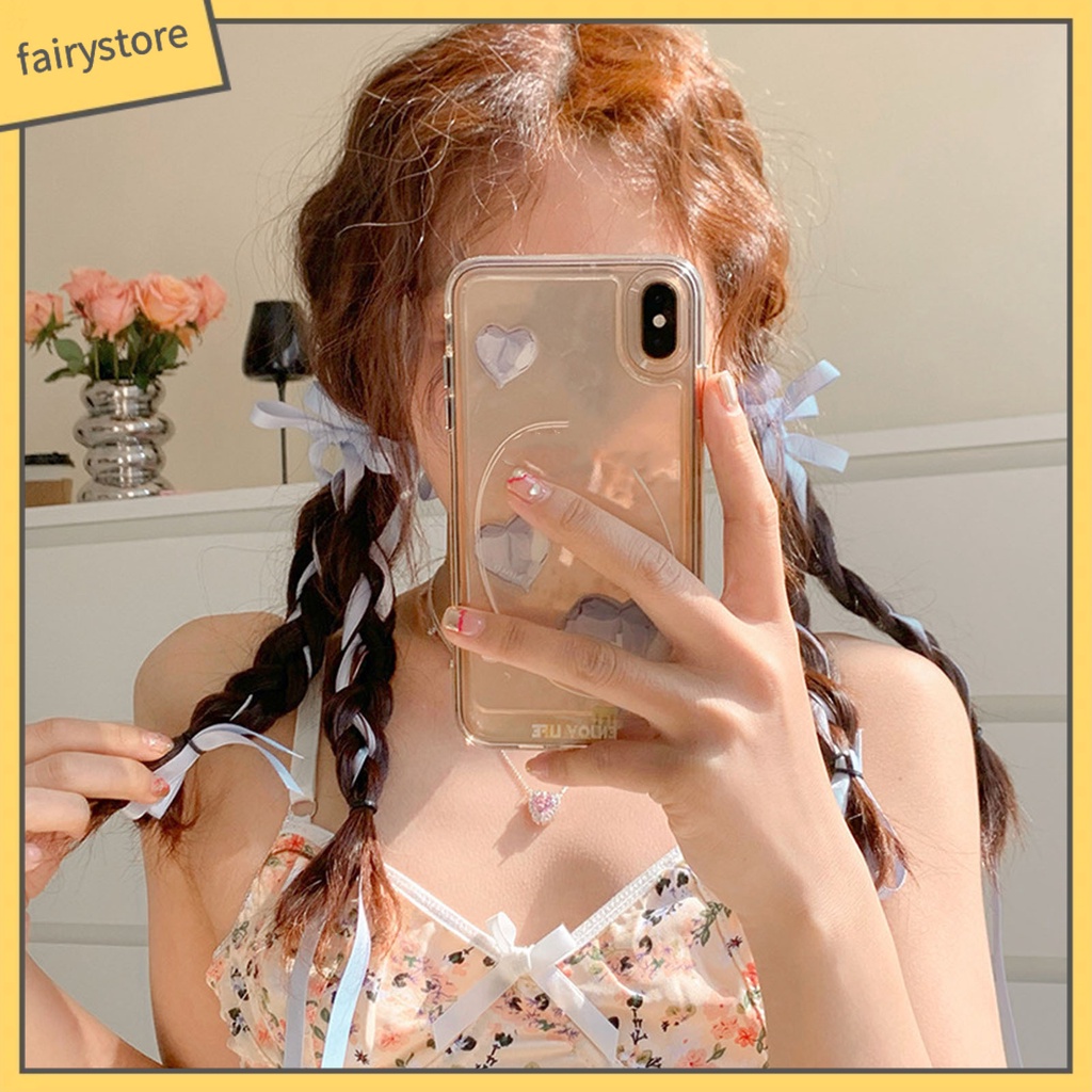 Kẹp Tóc Thắt Nơ Ruy Băng Màu Trơn Hai Lớp Chống Trượt Trọng Lượng Nhẹ Cho Nữ