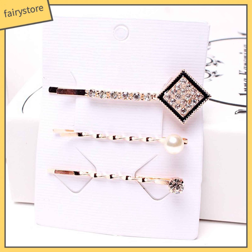 Bộ 3 Kẹp Tóc Đính Đá / Ngọc Trai Giả Hình Trái Tim Dùng Hàng Ngày