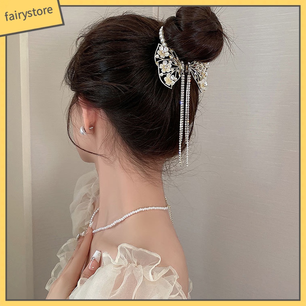 Kẹp Tóc Đính Đá Ngọc Trai Giả Hình Bông Hoa / Bươm Bướm Cỡ Lớn Thời Trang