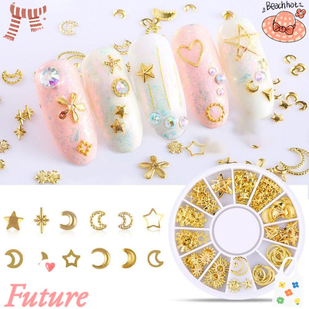 Set 4 Phụ Kiện Trang Trí Móng Tay Nghệ Thuật Dạng Đinh Tán Rỗng Bằng Kim Loại