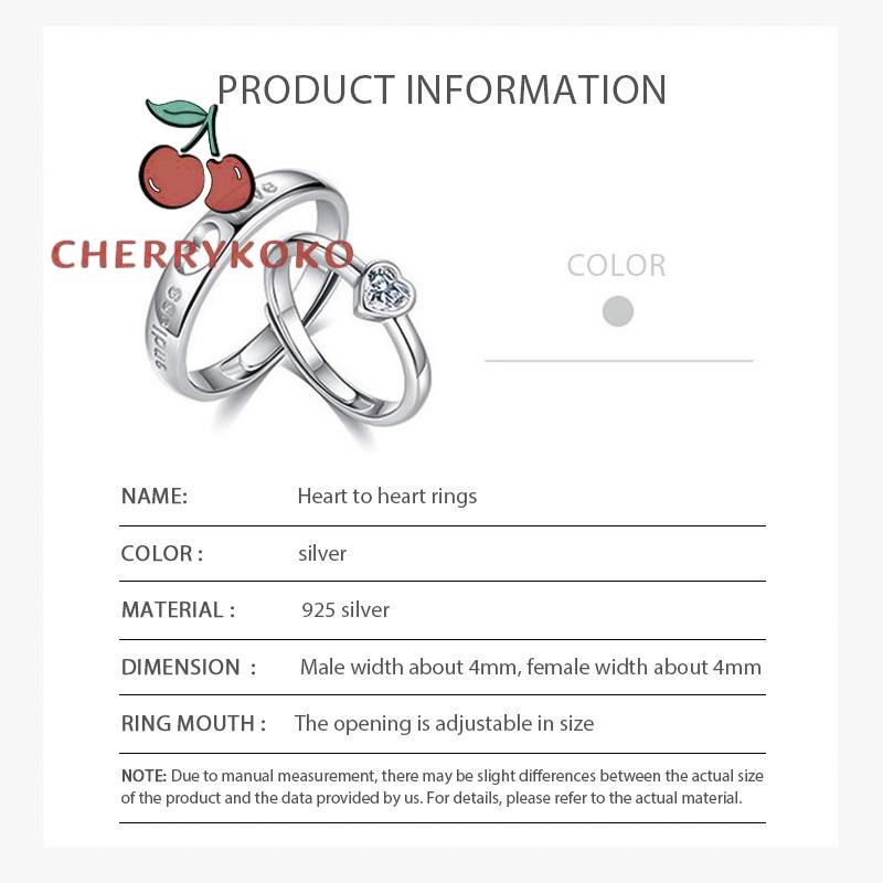 🍒🍒CHERRYKOKO Set 2 Nhẫn Ghép Hình Trái Tim Cho Cặp Đôi