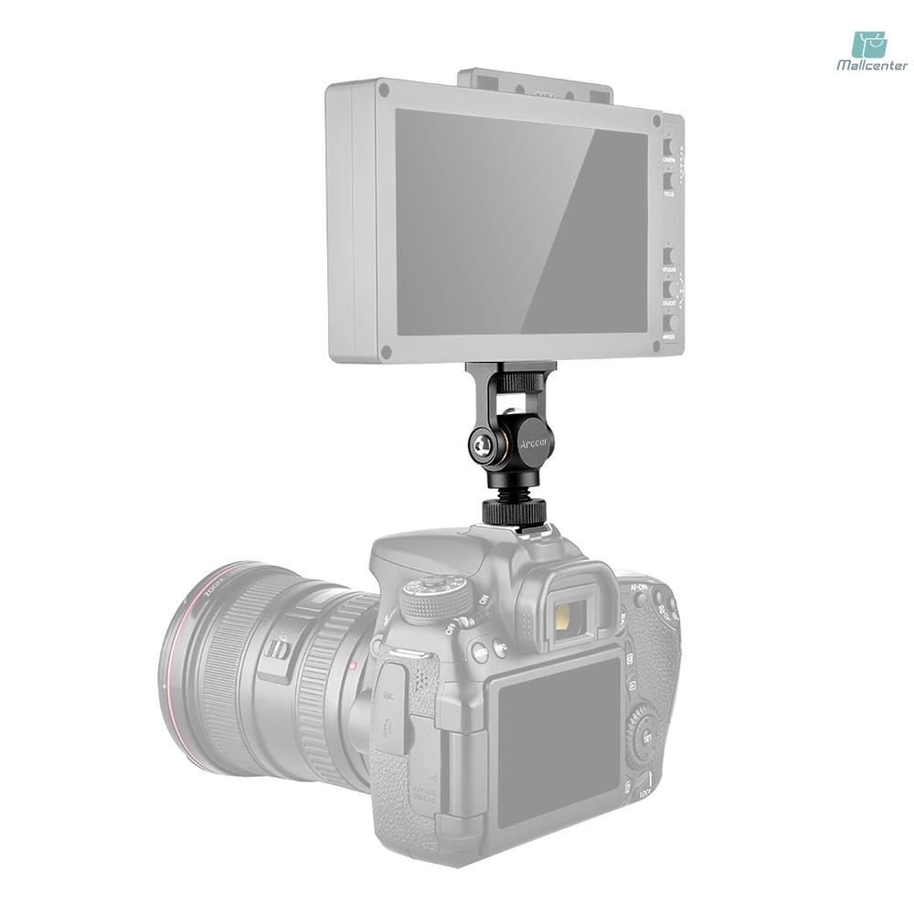 Andoer Video Monitor Mount Mini LED Light Bracket Holder Ballhead Aluminum Alloy with Cold Shoe Mount 1/4 Inch Screw   for DSLR Camera