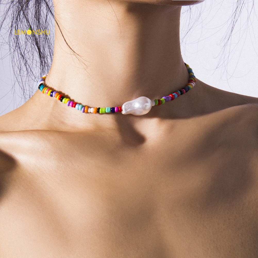 Vòng Cổ Choker Đính Hạt Ngọc Trai Giả Nhiều Màu Phong Cách Bohemian Thời Trang Mùa Hè Cho Nữ