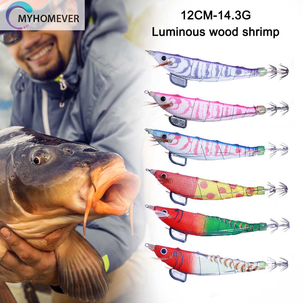 Mồi Câu Cá Giả Hình Tôm Bằng Gỗ Phát Quang Kích Thước 12cm 14.3g