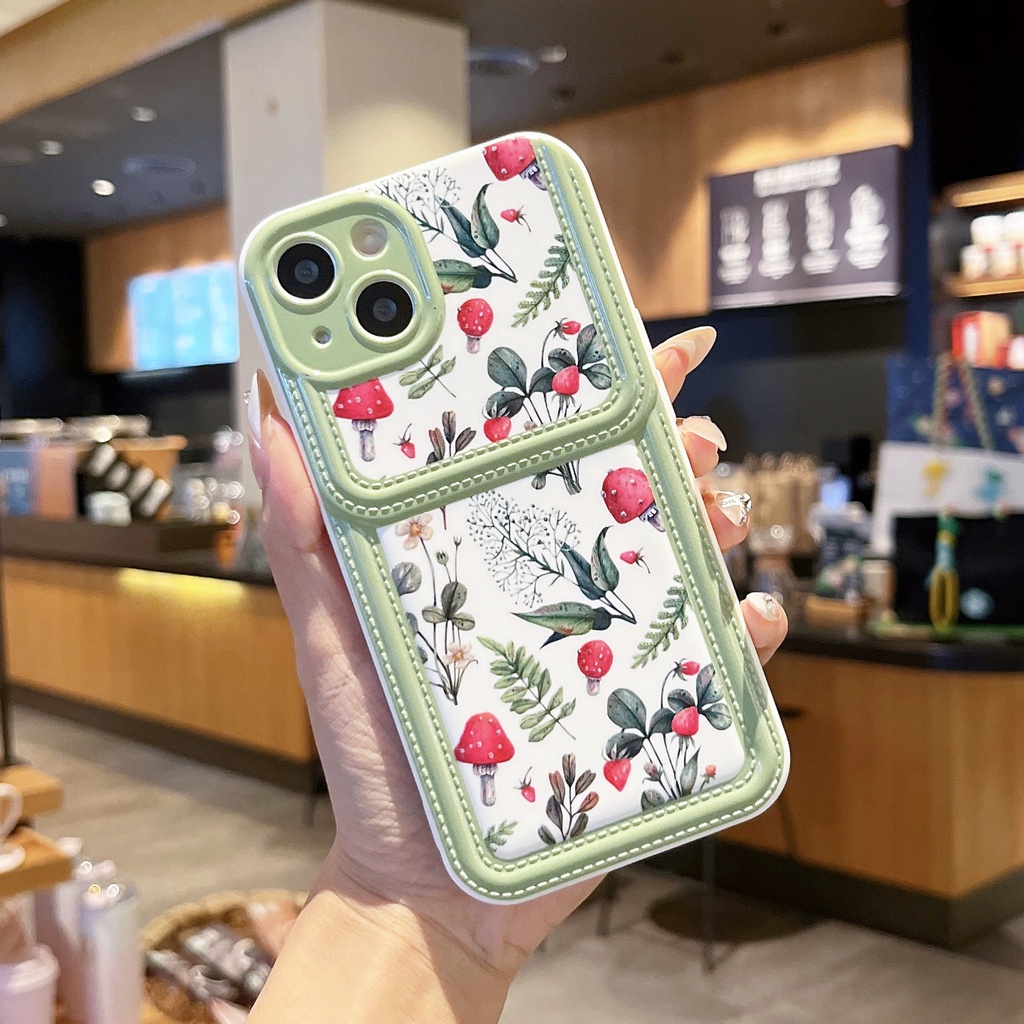 Ốp Điện Thoại TPU Silicon Chống Sốc Có Ngăn Đựng Thẻ Hình Cây Nấm Cho iPhone 14 13 12 11 PRO MAX