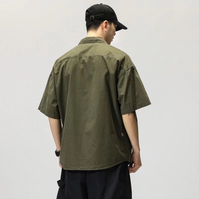 Áo Sơ Mi Tay Lửng Dáng Rộng Phong Cách Retro Nhật Bản Giản Dị Dành Cho Nam