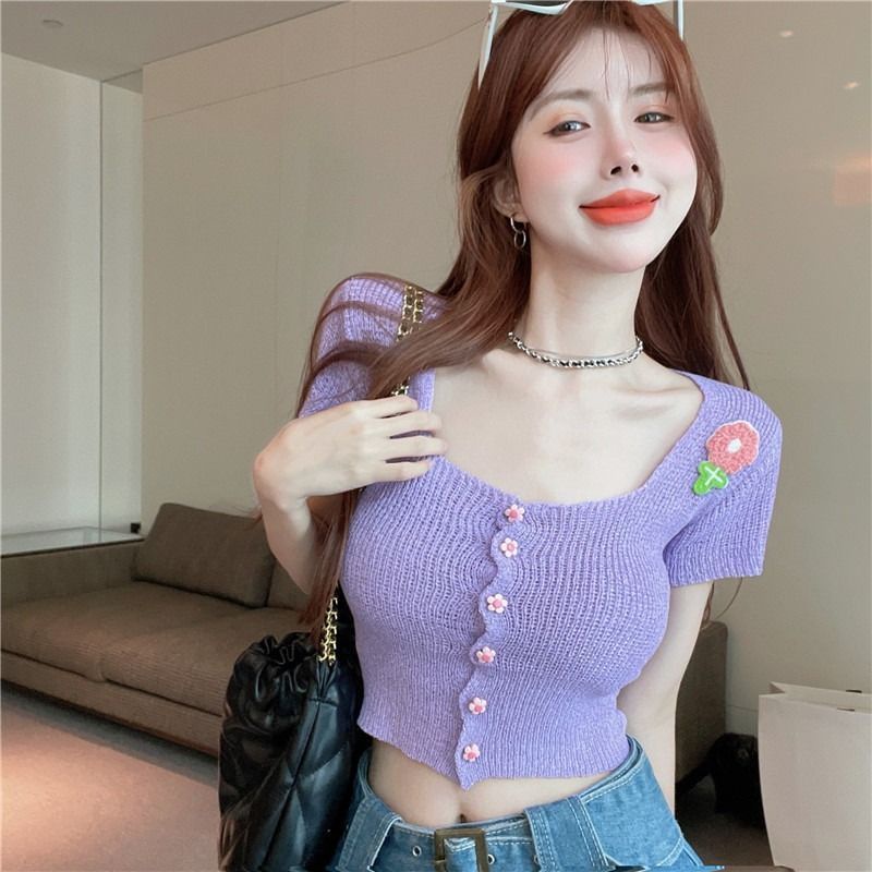 COZOK Áo Dệt Kim Ngắn Tay Cổ Vuông Thời Trang Trẻ Trung