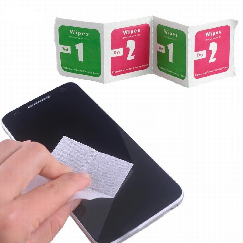 Giấy lau vệ sinh màn hình điện thoại, giấy lau bụi dán kính cường lực, 1 bộ 2 miếng khô và ướt- HSHOP