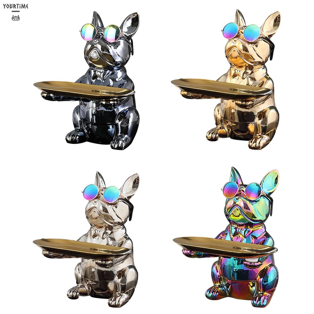 Tượng Chú Chó Bằng Gốm Mạ Điện Để Bàn Trang Trí Nội Thất