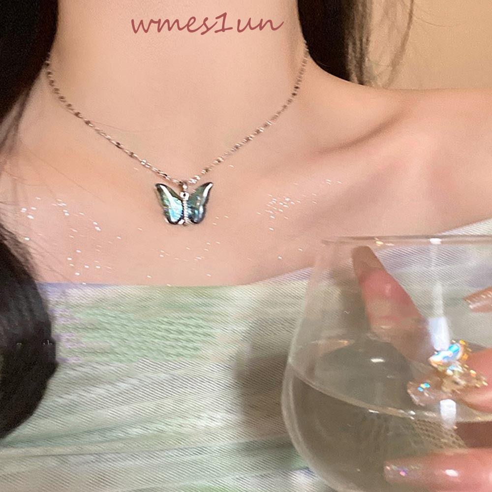 Vòng cổ Mặt Hình Bướm Trong Suốt WMES15H Sáng Tạo Phong Cách Hàn Quốc