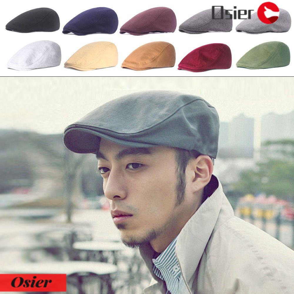 Osier1 Mũ Beret Vải Len Màu Trơn Chống Nắng Thời Gian Giải Trí Mũ Beret Phẳng Cho Nam