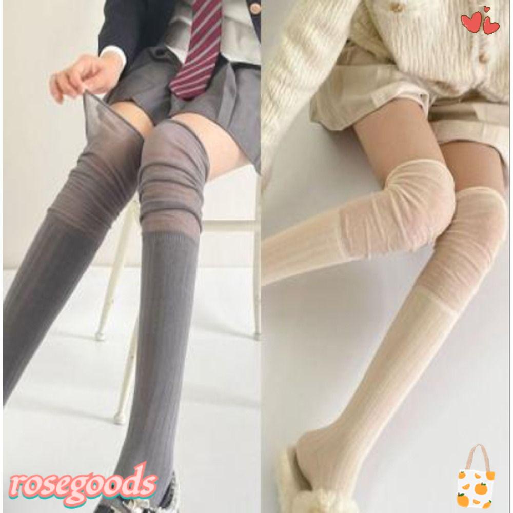 Tất Nữ Dài Trên Gối Mềm Mại Thêu Họa Tiết Hoa Hồng