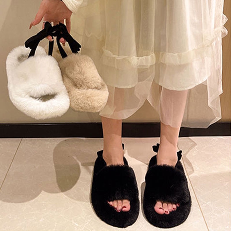 MUCHAO Dép sandal đế bằng dày dặn thắt nơ xinh xắn thời trang cho nữ