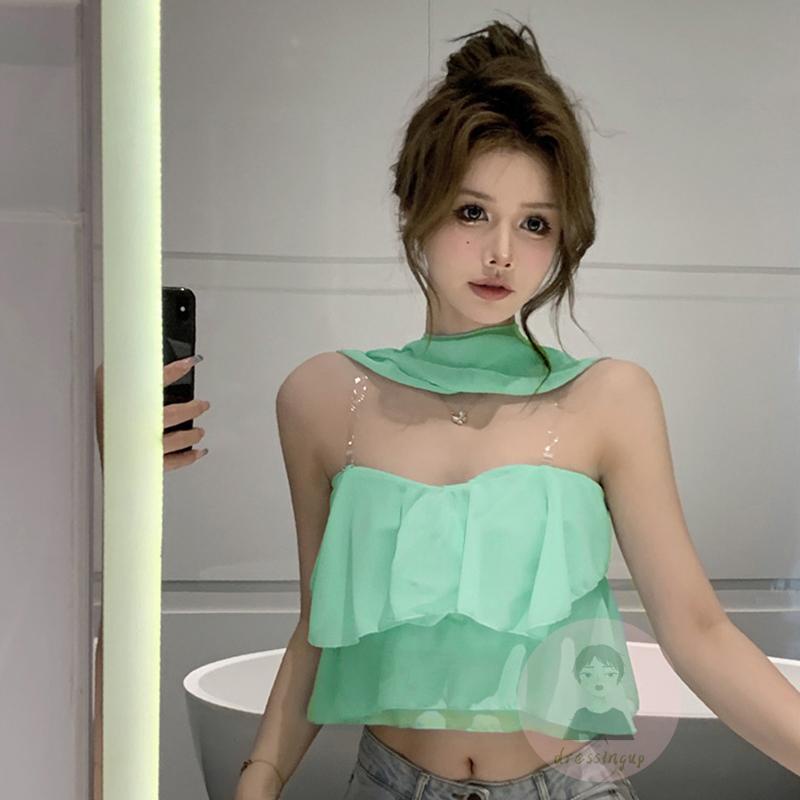 Áo Ngắn Không Tay Hở Vai Màu Sắc Thời Trang Mùa Hè Cho Nữ