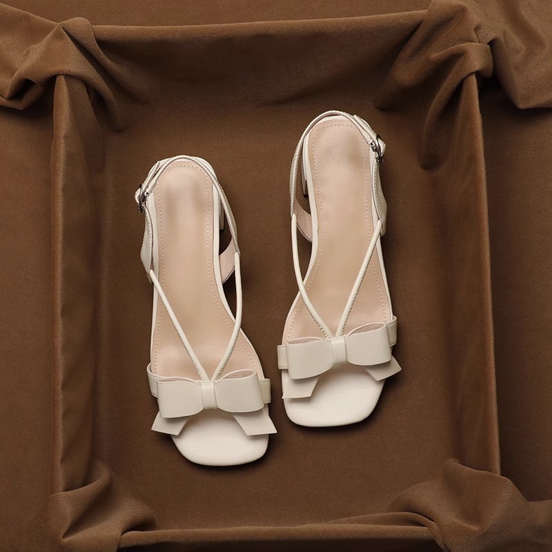 Duoya Tóc Thẳng ~ [Hàng Có Sẵn] Giày Sandal Hở Ngón Đế Dày Hở Ngón Một Dây Bằng Da Mềm Đính Nơ Thời Trang Mùa Hè Miễn Phí Vận Chuyển Cho Nữ